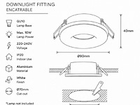 25 x downlight fitting – gu10 – wit – ø70mm – ip20 – kadife - afbeelding 4 van  5
