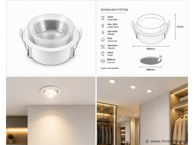 25 x downlight fitting – gu10 – wit – ø90mm – ip20 – mint-1 - afbeelding 3 van  4