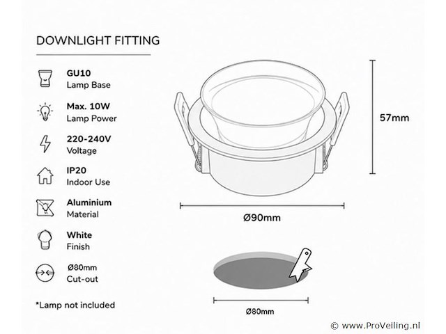 25 x downlight fitting – gu10 – wit – ø90mm – ip20 – mint-1 - afbeelding 4 van  4