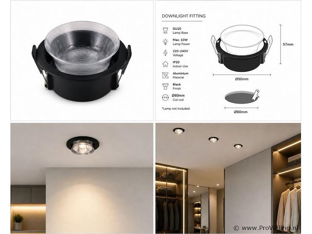 25 x downlight fitting – gu10 – zwart – ø90mm – ip20 – mint-1 - afbeelding 3 van  4