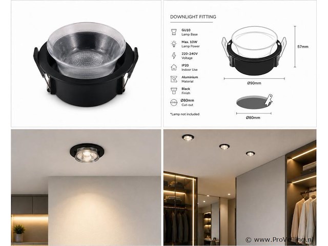 25 x downlight fitting – gu10 – zwart – ø90mm – ip20 – mint-1 - afbeelding 3 van  4