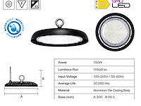25 x led highbay ufo – 150w – 6400k koud wit – ip65 – agora-150 - afbeelding 4 van  5