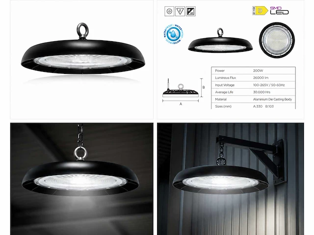 25 x led highbay ufo – 200w – 6400k koud wit – ip65 – agora-200 - afbeelding 5 van  5