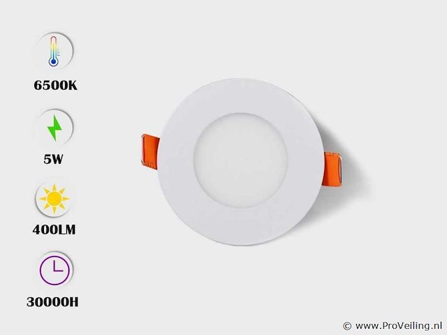 25 x led-paneel – rond inbouw – 5w – 6500k – koud wit - afbeelding 1 van  4