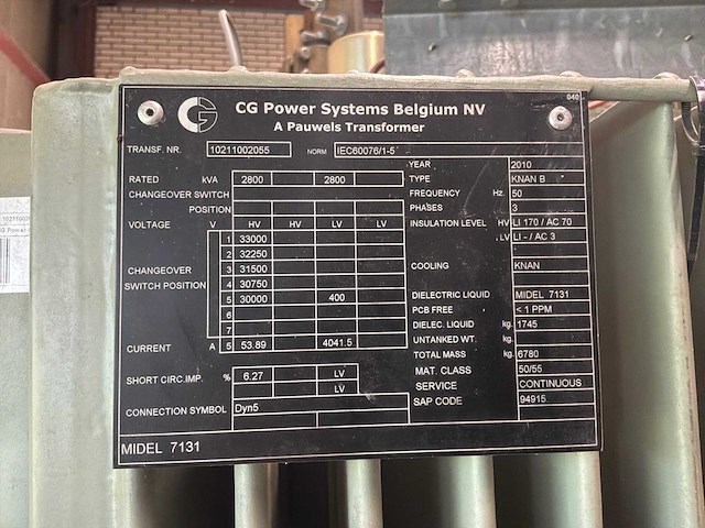 2800 kva transformator pauwels 31.500 / 400 volt - afbeelding 8 van  8