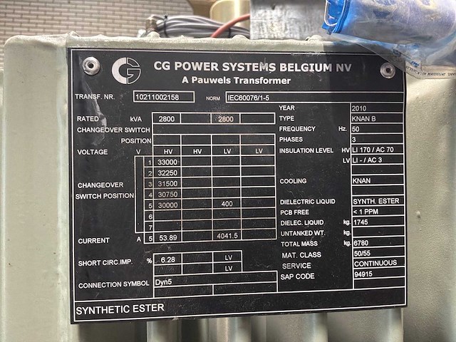 2800 kva transformator pauwels 31.500 / 400 volt - afbeelding 8 van  8