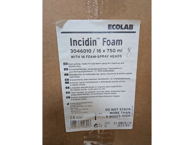 29x doos à 16 stuks desinfectie- en reinigingsschuim ecolab, incidin foam - afbeelding 3 van  6