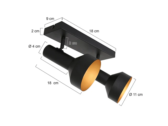 2x 2 lichts plafond spot, anne light, bundle 3336zw, zwart / goud, 2026 - afbeelding 3 van  5