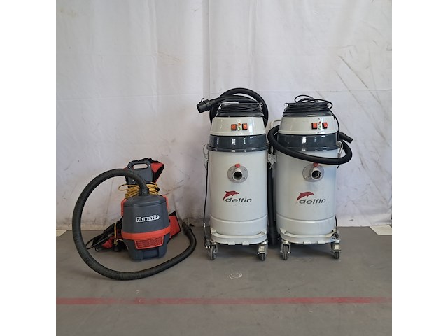 2x bedrijf stofzuigers enb1x ruggedragen stofzuiger, delfin, numatic, mtl501wd-009 en - afbeelding 1 van  25