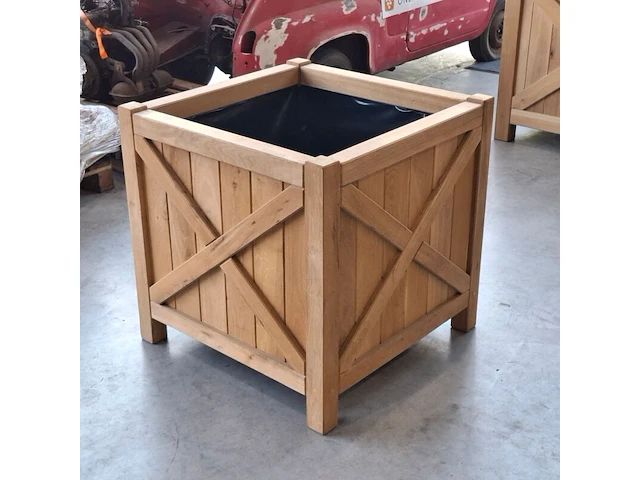 2x bloembak, massief eiken | 80x80x80 cm - afbeelding 1 van  3