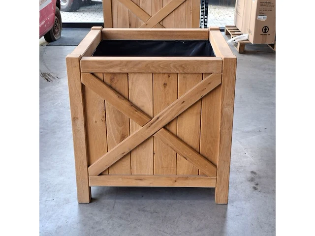 2x bloembak, massief eiken | 80x80x80 cm - afbeelding 2 van  3