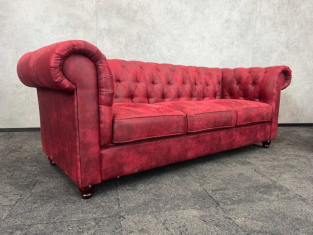 2x bordeauxrode gecapitonneerde sofa - afbeelding 8 van  14