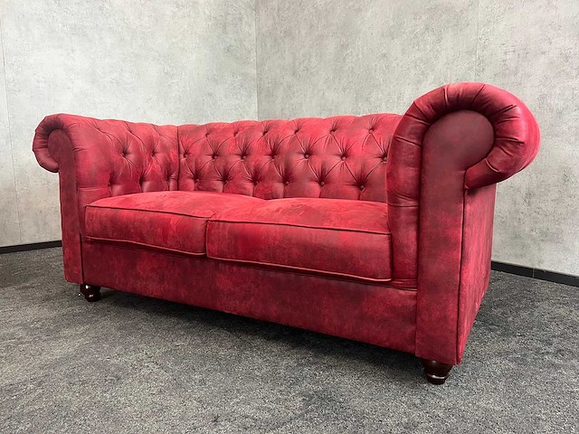 2x bordeauxrode gecapitonneerde sofa - afbeelding 10 van  14