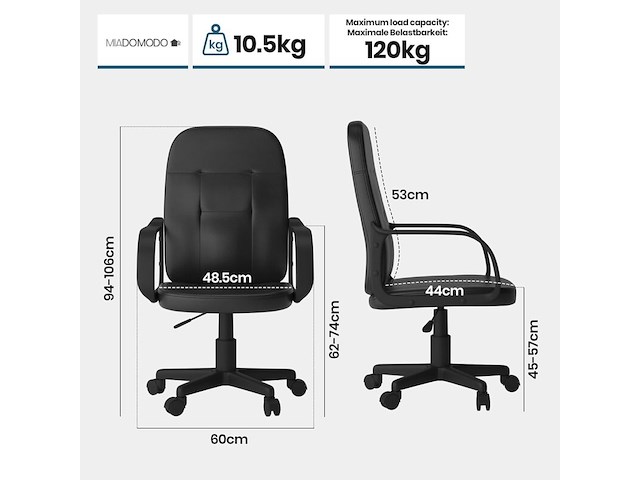 2x bureaustoel zwart miadomodo, brdst021b0sw000l - afbeelding 5 van  5