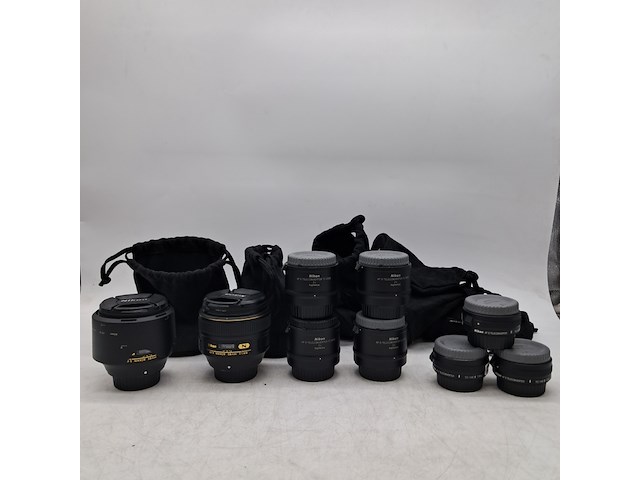2x camera lens met 7x diverse teleconverters, nikon, o.a. af-s niikor 58mm 1:1.4g - afbeelding 1 van  10