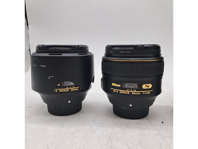 2x camera lens met 7x diverse teleconverters, nikon, o.a. af-s niikor 58mm 1:1.4g - afbeelding 3 van  10