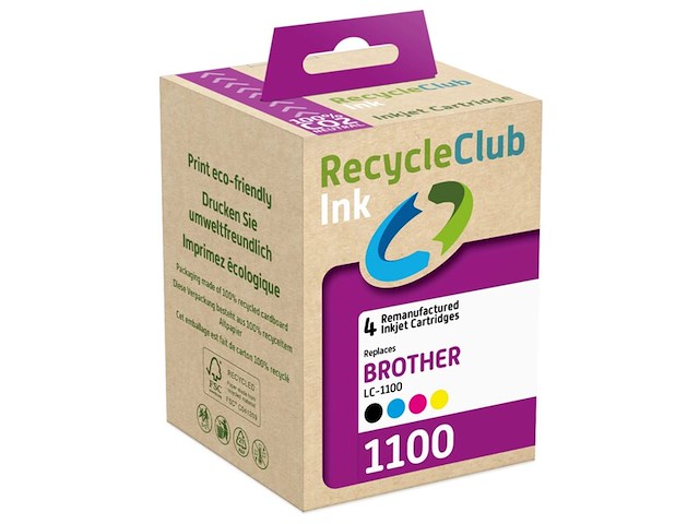 2x cartridge multipack recycleclub, lc1100, zwart, cyaan, magenta, geel - afbeelding 1 van  2