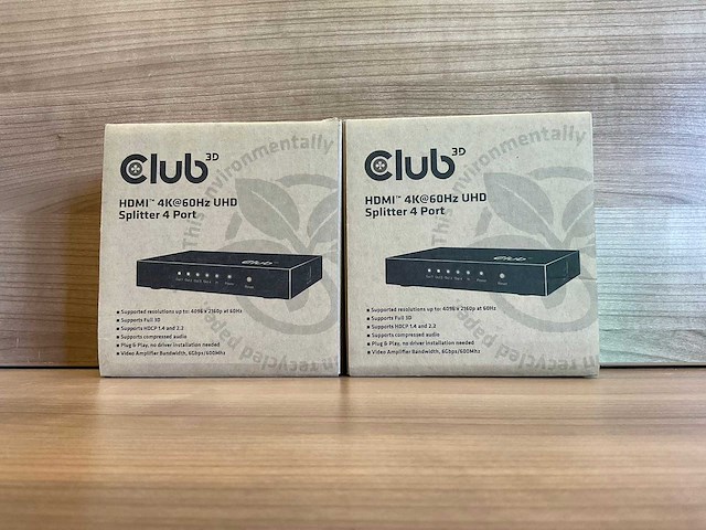 (2x) club (csv-1380) 3d hdmi™ 4k@60hz uhd splitter 4 ports - afbeelding 1 van  4