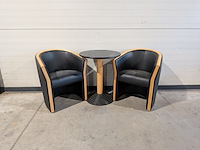 2x clubfauteuil van zwart leer, rp, incl. tafel - afbeelding 1 van  8