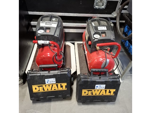 2x compressor en 2x accuboormachine, herkules en dewalt, 200/10/24 air compressor, dc740, rood - afbeelding 1 van  19