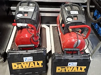 2x compressor en 2x accuboormachine, herkules en dewalt, 200/10/24 air compressor, dc740, rood