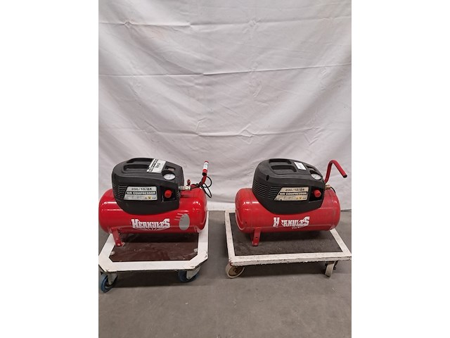 2x compressor en 2x accuboormachine, herkules en dewalt, 200/10/24 air compressor, dc740, rood - afbeelding 12 van  19