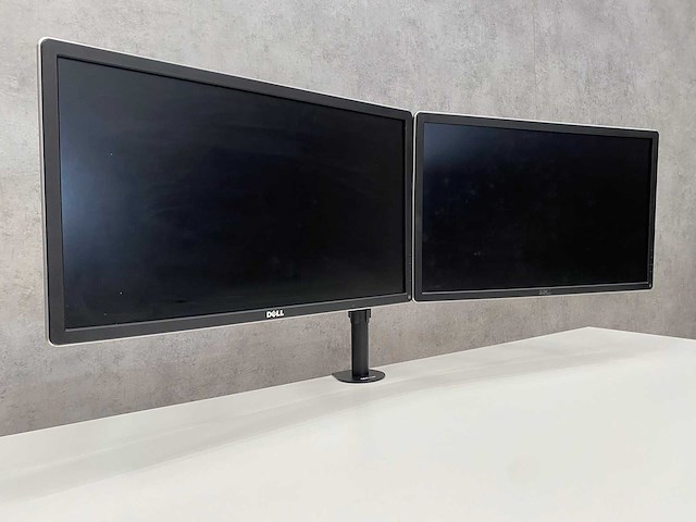 2x dell p2414hb - 24" monitor met monitorarm - dp, vga, dvi - afbeelding 1 van  10