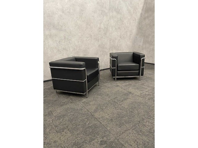 2x design fauteuil zwart leder, chroom - afbeelding 6 van  14
