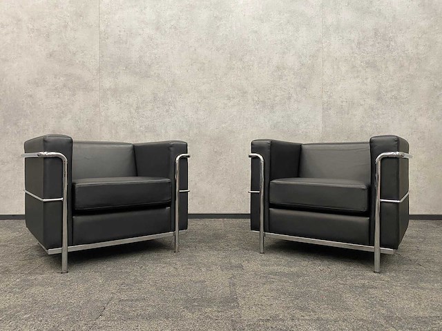 2x design fauteuil zwart leder, chroom - afbeelding 8 van  14