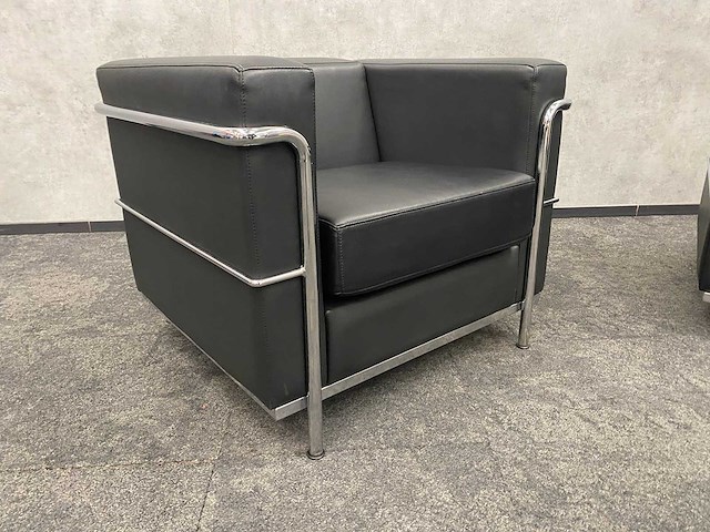 2x design fauteuil zwart leder, chroom - afbeelding 9 van  14