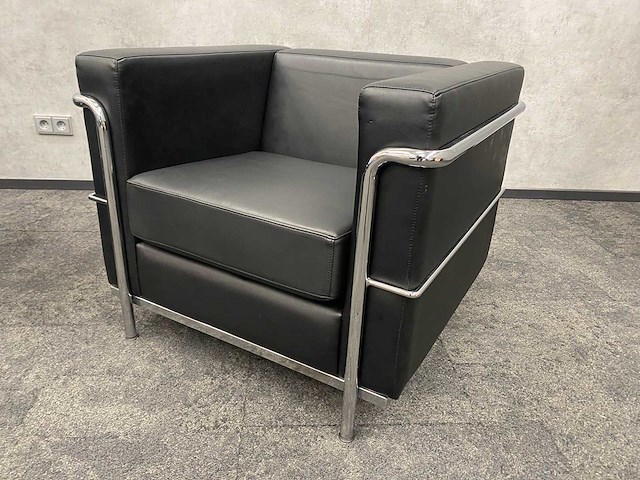 2x design fauteuil zwart leder, chroom - afbeelding 11 van  14