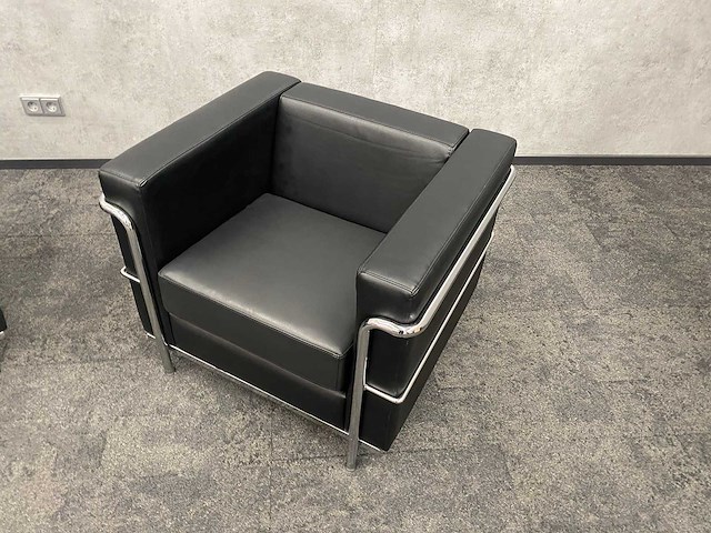 2x design fauteuil zwart leder, chroom - afbeelding 12 van  14