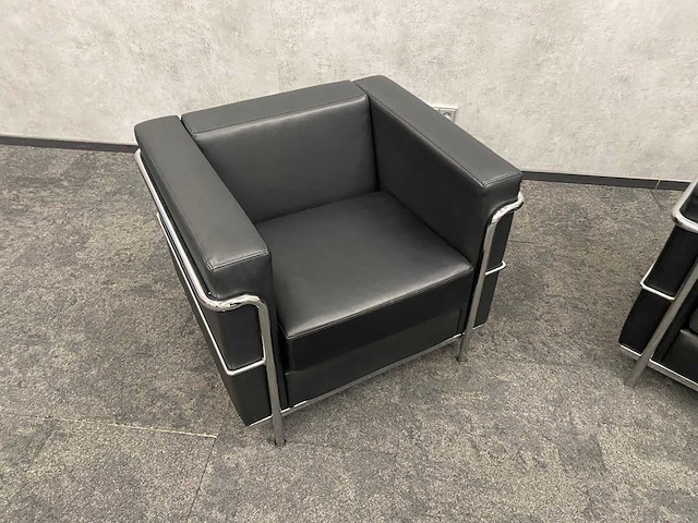 2x design fauteuil zwart leder, chroom - afbeelding 13 van  14