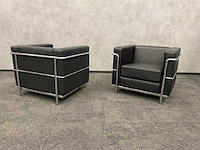 2x design fauteuil zwart leder, chroom - afbeelding 3 van  14