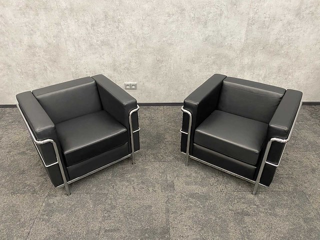 2x design fauteuil zwart leder, chroom - afbeelding 4 van  14
