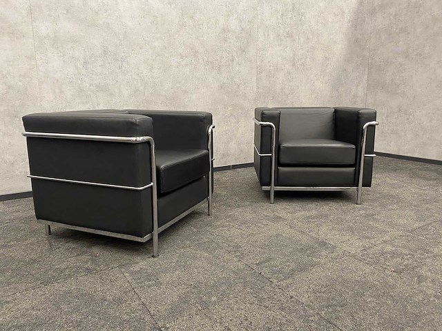 2x design fauteuil zwart leder, chroom - afbeelding 5 van  14