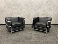 2x design fauteuil zwart leder, chroom - afbeelding 1 van  14