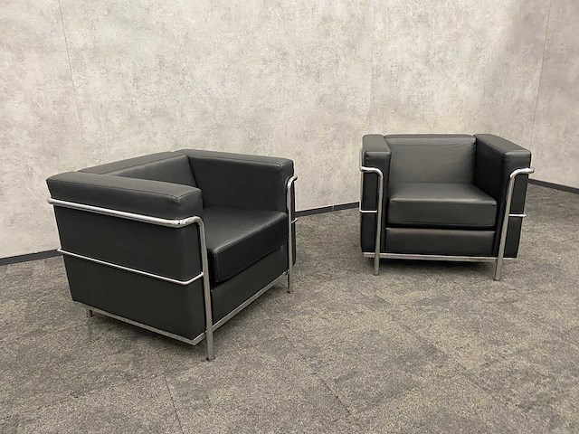 2x design fauteuil zwart leder, chroom - afbeelding 7 van  14