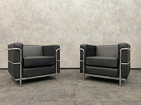 2x design fauteuil zwart leder, chroom - afbeelding 8 van  14