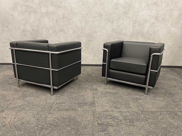 2x design fauteuil zwart leder, chroom - afbeelding 3 van  14