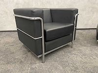 2x design fauteuil zwart leder, chroom - afbeelding 9 van  14