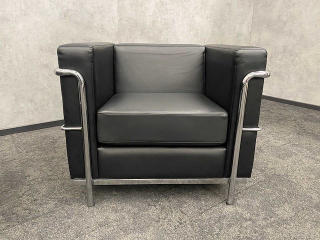 2x design fauteuil zwart leder, chroom - afbeelding 10 van  14