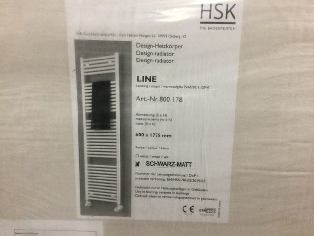 2x design radiator 177,5x50 cm, hsk line plus, 8085178, perl grau/zwart mat - afbeelding 3 van  5