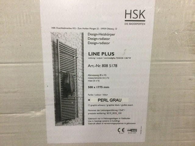 2x design radiator 177,5x50 cm, hsk line plus, 8085178, perl grau/zwart mat - afbeelding 4 van  5