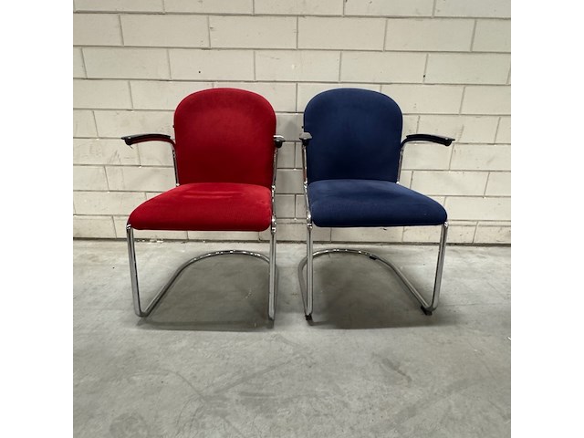 2x design sledestoel, gebroeders van der stroom, rood en blauw, design w.h. gispen - afbeelding 4 van  11