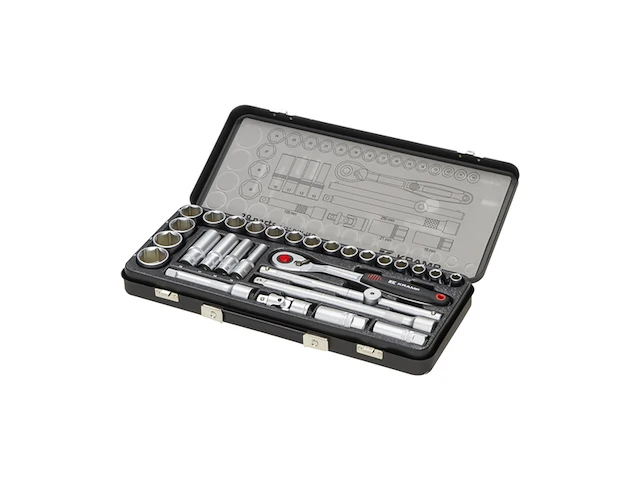 2x dopsleutelset, kramp, 1/2" 29-delig + 1/4" 45-delig - afbeelding 1 van  11