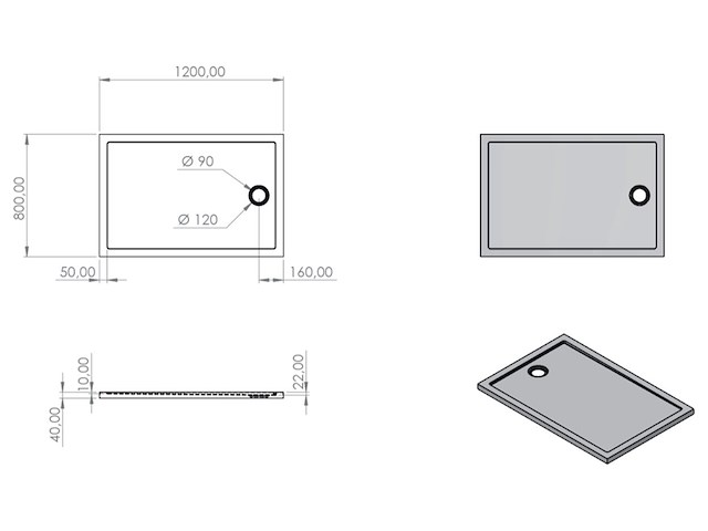 2x douchevloer 120x80x4 cm, aloni, swc-50507, wit - afbeelding 2 van  4