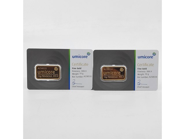 2x goudbaar, 10 gram, umicore - afbeelding 1 van  5