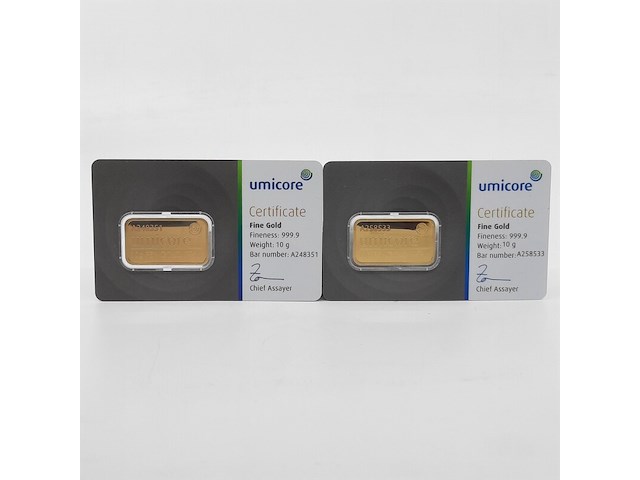 2x goudbaar, 10 gram, umicore - afbeelding 1 van  5