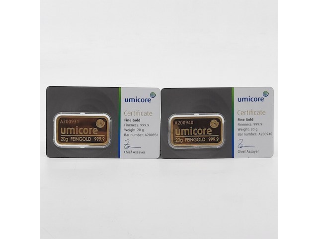 2x goudbaar, 20 gram, umicore - afbeelding 1 van  5